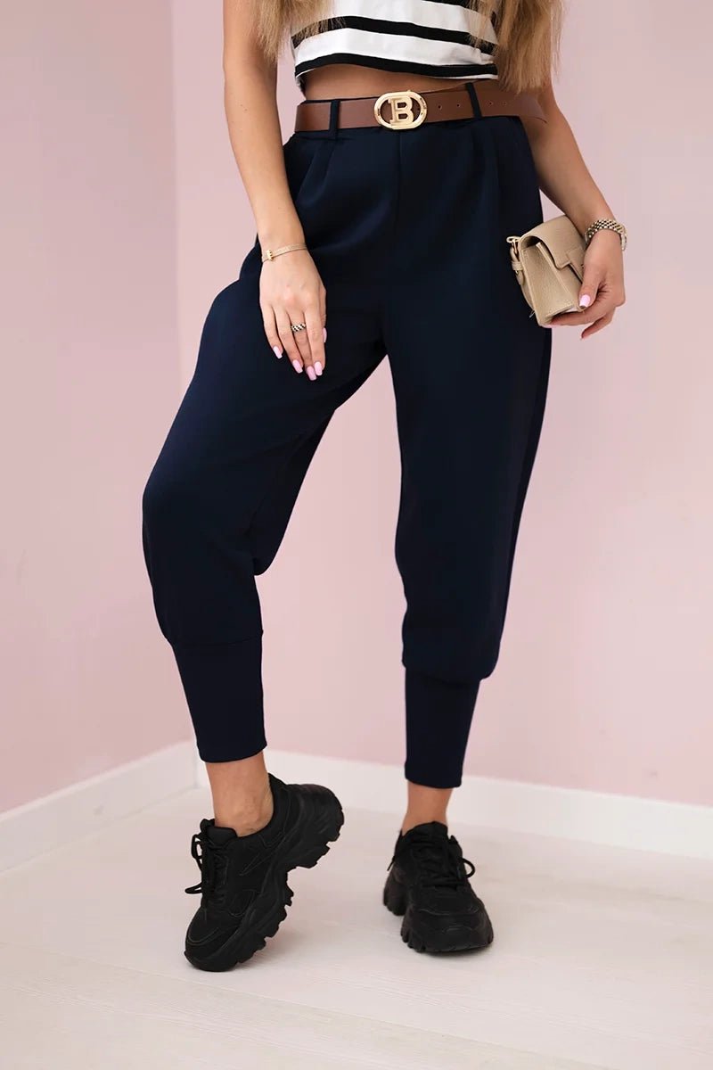 Pants with belt and pockets 7297 / – Navy blue цвет / color | Lexline Fashion