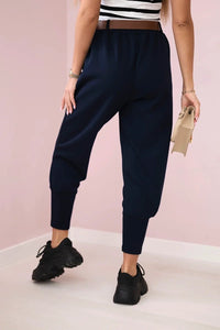 Pants with belt and pockets 7297 / – Navy blue цвет / color | Lexline Fashion