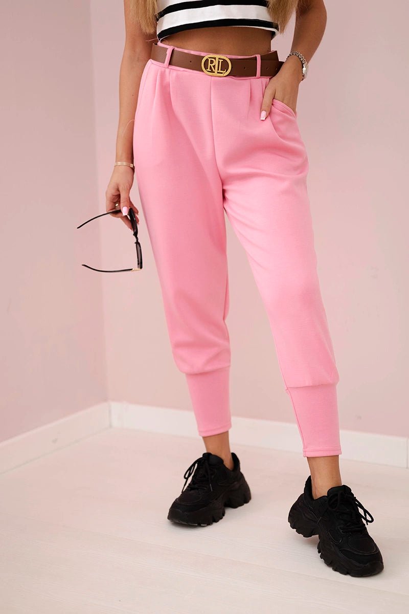 Pants with belt and pockets 7297 / – Pink цвет / color | Lexline Fashion