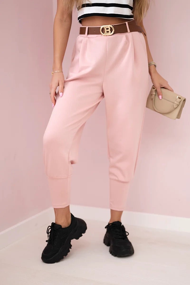 Pants with belt and pockets 7297 / – Powder || Dark цвет / color | Lexline Fashion