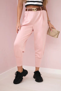 Pants with belt and pockets 7297 / – Powder || Dark цвет / color | Lexline Fashion