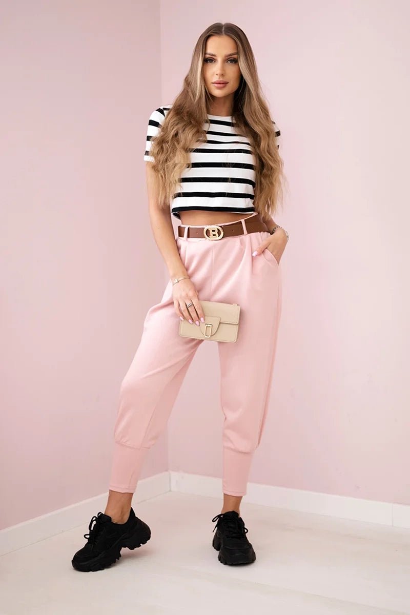 Pants with belt and pockets 7297 / – Powder || Dark цвет / color | Lexline Fashion