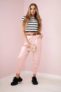 Pants with belt and pockets 7297 / – Powder || Dark цвет / color | Lexline Fashion