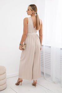 Pleated viscose jumpsuit 5929 / – Beige цвет / color | Lexline Fashion