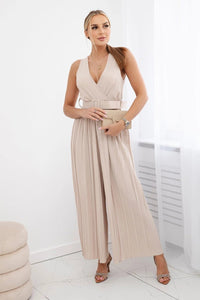 Pleated viscose jumpsuit 5929 / – Beige цвет / color | Lexline Fashion