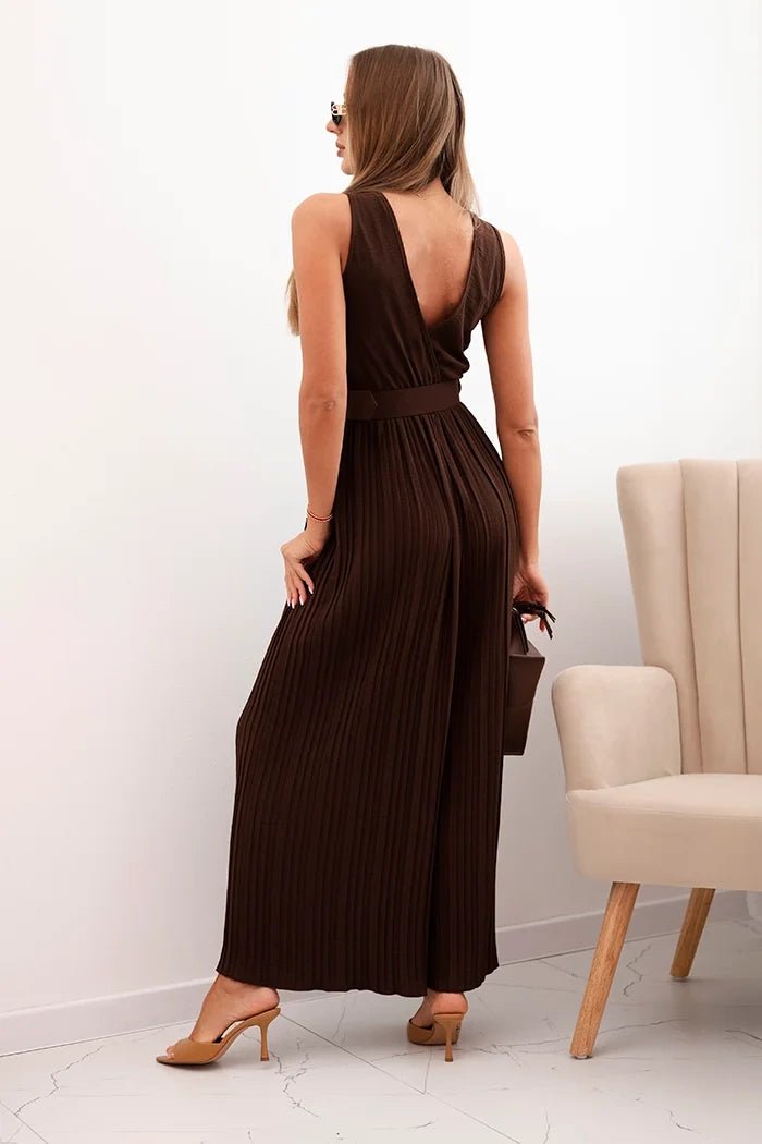 Pleated viscose jumpsuit 5929 / – Brown цвет / color | Lexline Fashion