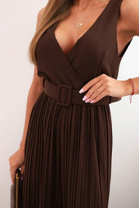 Pleated viscose jumpsuit 5929 / – Brown цвет / color | Lexline Fashion