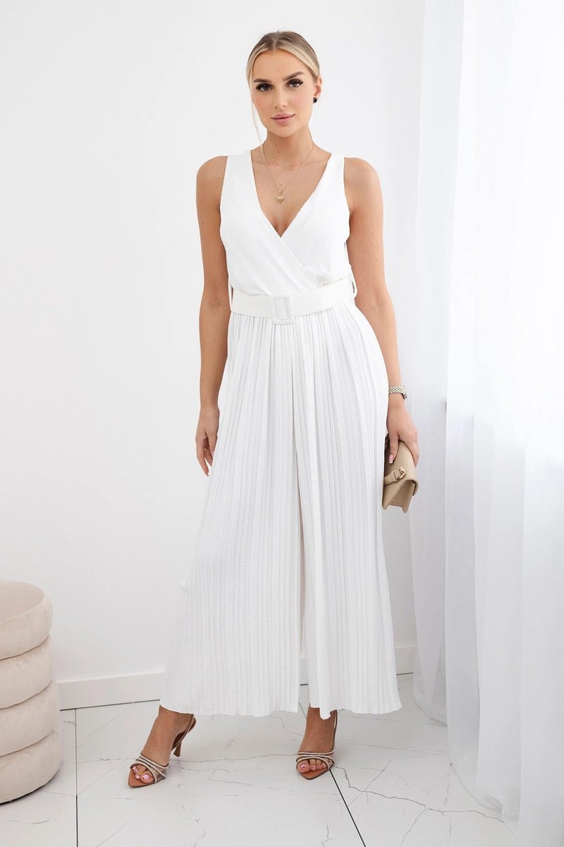 Pleated viscose jumpsuit 5929 / – Ecru цвет / color | Lexline Fashion