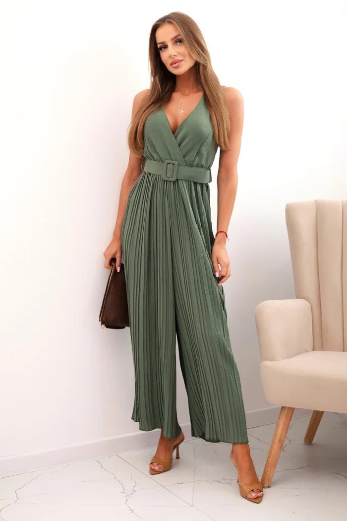 Pleated viscose jumpsuit 5929 / – Khaki цвет / color | Lexline Fashion
