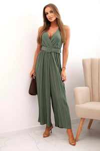 Pleated viscose jumpsuit 5929 / – Khaki цвет / color | Lexline Fashion