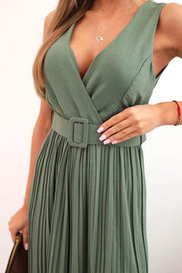 Pleated viscose jumpsuit 5929 / – Khaki цвет / color | Lexline Fashion
