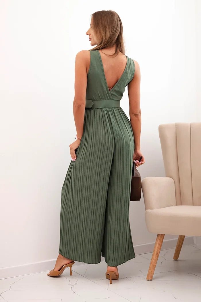 Pleated viscose jumpsuit 5929 / – Khaki цвет / color | Lexline Fashion