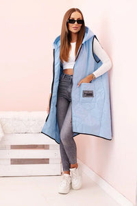 Plus Size women's quilted vest with a hood fastened with a zipper 5393 / – Blue цвет / color | Lexline Fashion