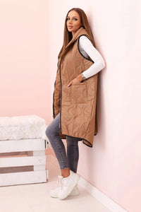 Plus Size women's quilted vest with a hood fastened with a zipper 5393 / – Blue цвет / color | Lexline Fashion
