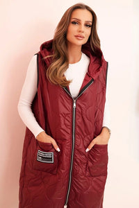 Plus Size women's quilted vest with a hood fastened with a zipper 5393 / – Burgundy цвет / color | Lexline Fashion