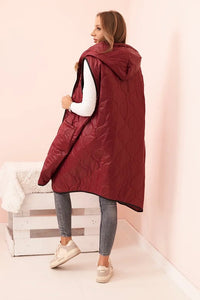 Plus Size women's quilted vest with a hood fastened with a zipper 5393 / – Burgundy цвет / color | Lexline Fashion