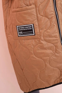 Plus Size women's quilted vest with a hood fastened with a zipper 5393 / – Camel цвет / color | Lexline Fashion