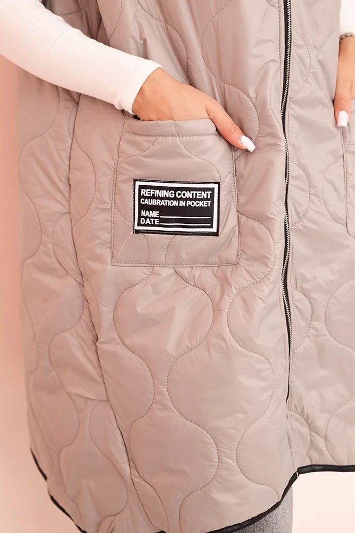 Plus Size women's quilted vest with a hood fastened with a zipper 5393 / – Fango цвет / color | Lexline Fashion