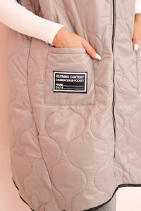 Plus Size women's quilted vest with a hood fastened with a zipper 5393 / – Fango цвет / color | Lexline Fashion