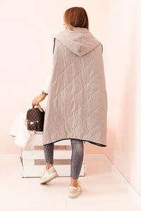 Plus Size women's quilted vest with a hood fastened with a zipper 5393 / – Fango цвет / color | Lexline Fashion