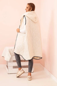 Plus Size women's quilted vest with a hood fastened with a zipper 5393 / – Light Beige цвет / color | Lexline Fashion