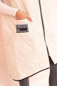Plus Size women's quilted vest with a hood fastened with a zipper 5393 / – Light Beige цвет / color | Lexline Fashion