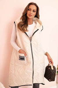Plus Size women's quilted vest with a hood fastened with a zipper 5393 / – Light Beige цвет / color | Lexline Fashion