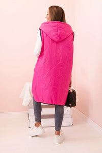 Plus Size women's quilted vest with a hood fastened with a zipper 5393 / – Pink цвет / color | Lexline Fashion