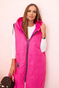 Plus Size women's quilted vest with a hood fastened with a zipper 5393 / – Pink цвет / color | Lexline Fashion