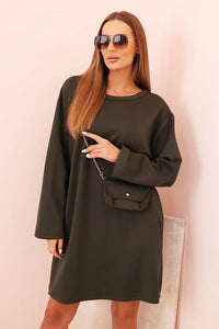 Plus Size women's viscose dress with a chain bag IT85 / – Khaki цвет / color | Lexline Fashion