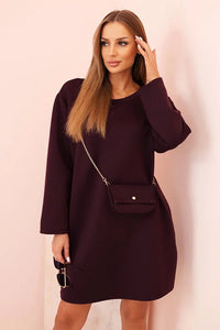 Plus Size women's viscose dress with a chain bag IT85 / – Plum цвет / color | Lexline Fashion