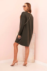 Plus Size women's viscose dress with a chain bag IT85 / – Plum цвет / color | Lexline Fashion