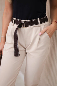 Punto Milano trousers with belt 6773E / – Dark || beige цвет / color | Lexline Fashion