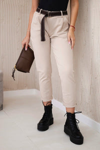 Punto Milano trousers with belt 6773E / – Dark || beige цвет / color | Lexline Fashion