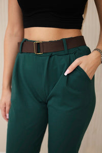 Punto Milano trousers with belt 6773E / – Dark || green цвет / color | Lexline Fashion