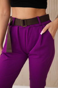 Punto Milano trousers with belt 6773E / – Dark || purple цвет / color | Lexline Fashion