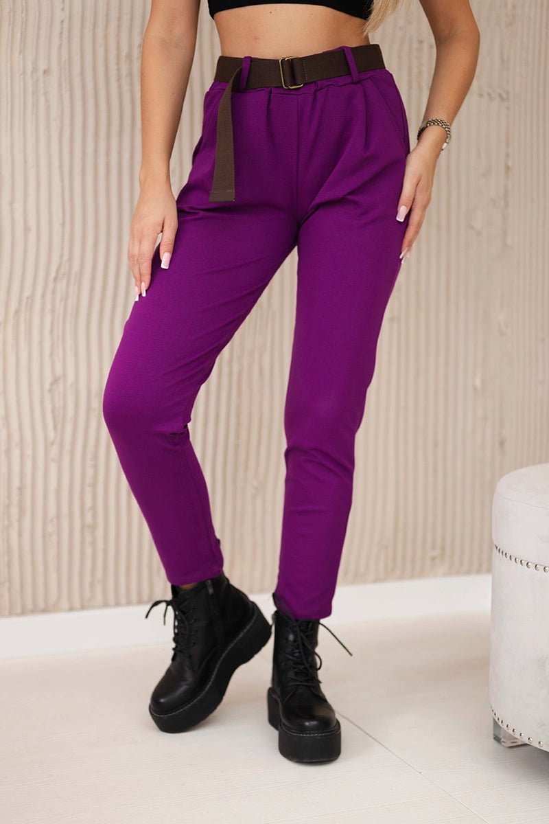 Punto Milano trousers with belt 6773E / – Dark || purple цвет / color | Lexline Fashion