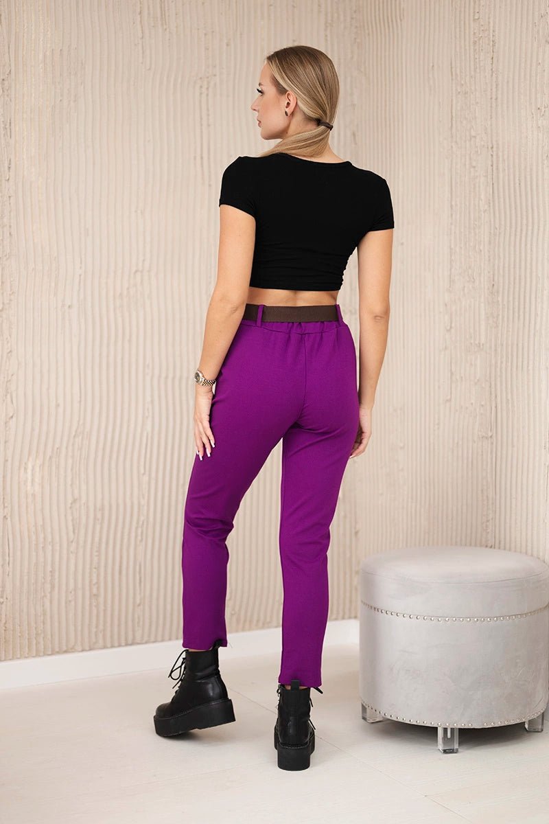 Punto Milano trousers with belt 6773E / – Dark || purple цвет / color | Lexline Fashion