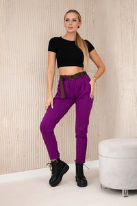 Punto Milano trousers with belt 6773E / – Dark || purple цвет / color | Lexline Fashion