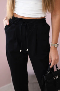 Punto trousers tied at the waist 7244 / – Black цвет / color | Lexline Fashion