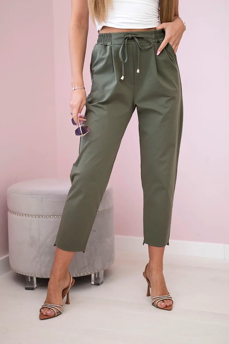 Punto trousers tied at the waist 7244 / – Khaki цвет / color | Lexline Fashion