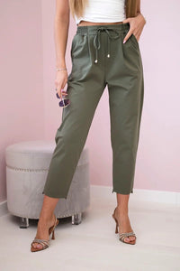 Punto trousers tied at the waist 7244 / – Khaki цвет / color | Lexline Fashion