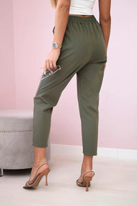 Punto trousers tied at the waist 7244 / – Khaki цвет / color | Lexline Fashion