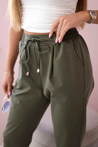 Punto trousers tied at the waist 7244 / – Khaki цвет / color | Lexline Fashion