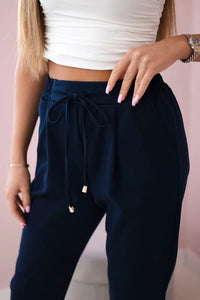 Punto trousers tied at the waist 7244 / – Navy blue цвет / color | Lexline Fashion