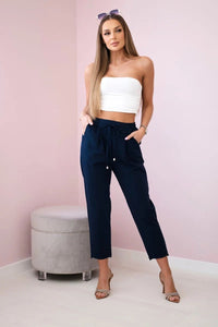 Punto trousers tied at the waist 7244 / – Navy blue цвет / color | Lexline Fashion