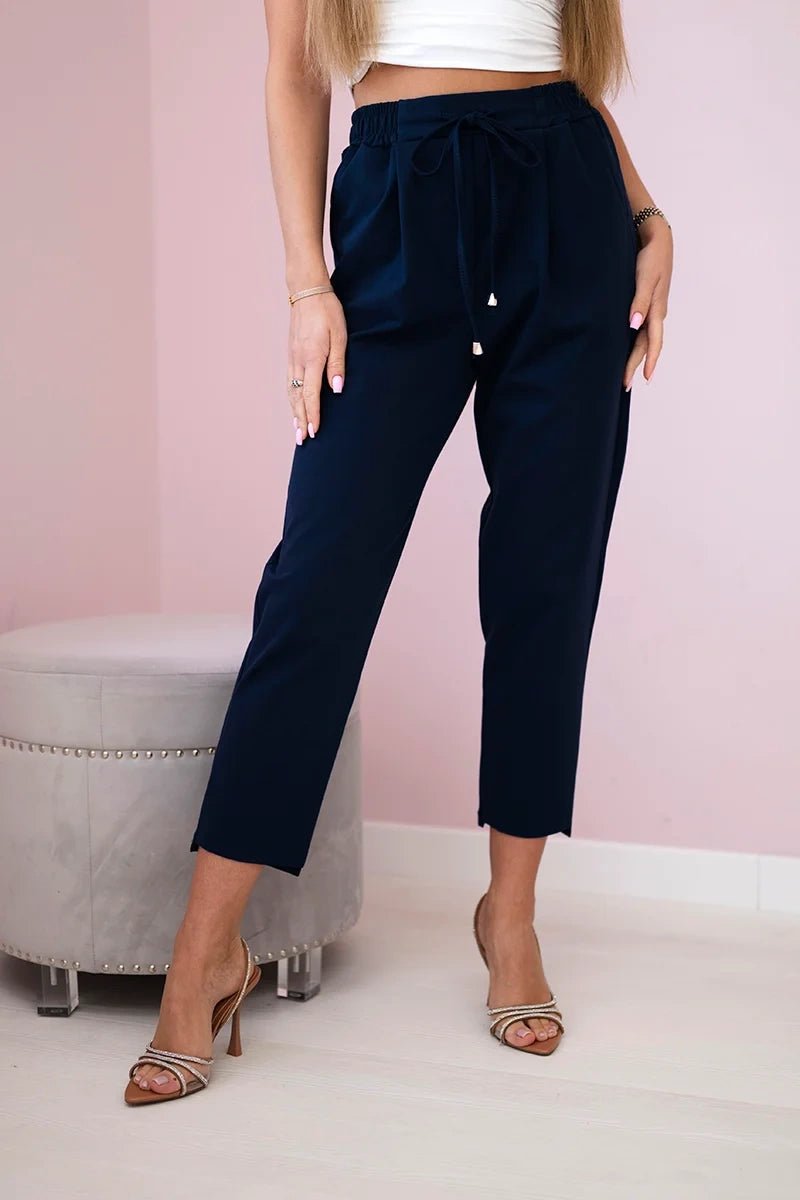 Punto trousers tied at the waist 7244 / – Navy blue цвет / color | Lexline Fashion