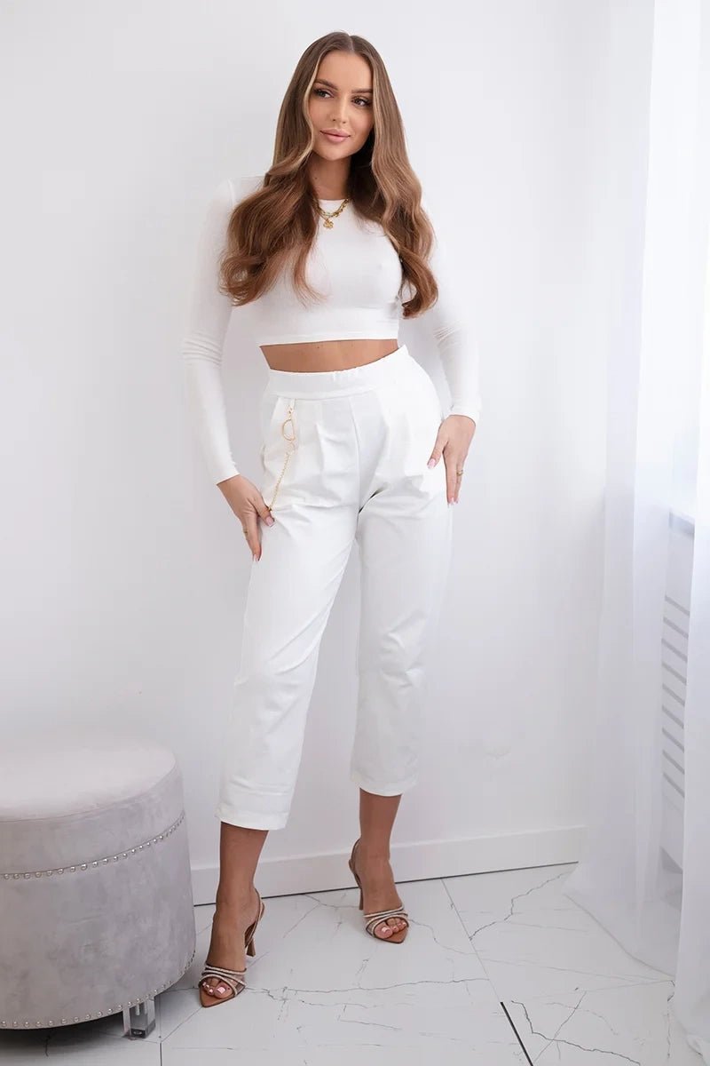 Punto trousers trousers with chain 6759V / – Ecru цвет / color | Lexline Fashion