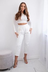 Punto trousers trousers with chain 6759V / – Ecru цвет / color | Lexline Fashion