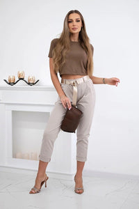 Punto trousers with belt 6773 - 1 / – Dark || beige цвет / color | Lexline Fashion